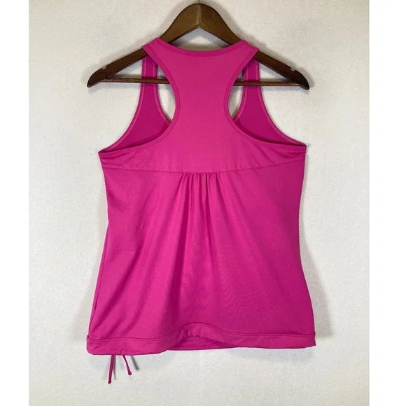 Barbiecore Athleta Women Large Pink Ruched Drawstring Racerback Workout Tank Top - Picture 2 of 9